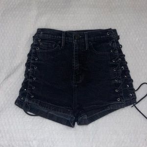 Black Lace Up high waisted shorts size 25